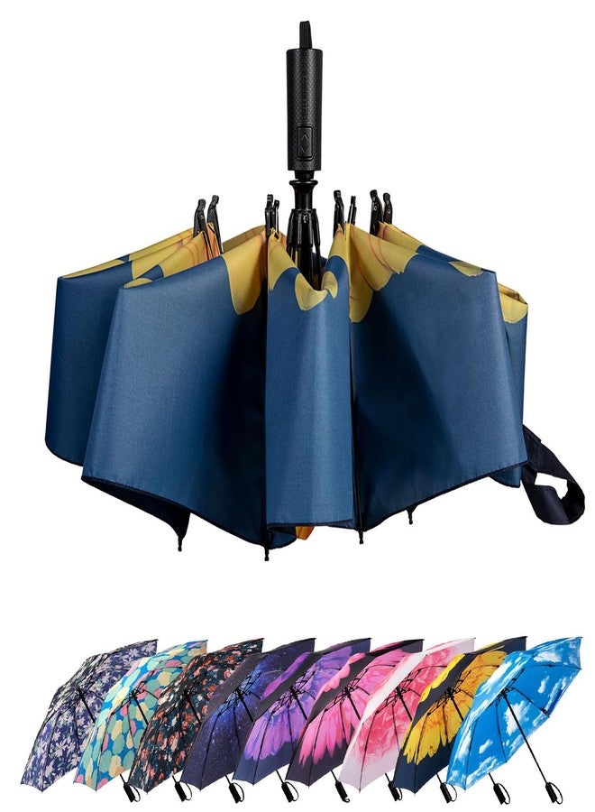 LANBRELLA Compact Reverse Folding Umbrella Auto Windproof Travel Umbrella, T2.9-Sunflower, 46 INCH, Compact - Image 1