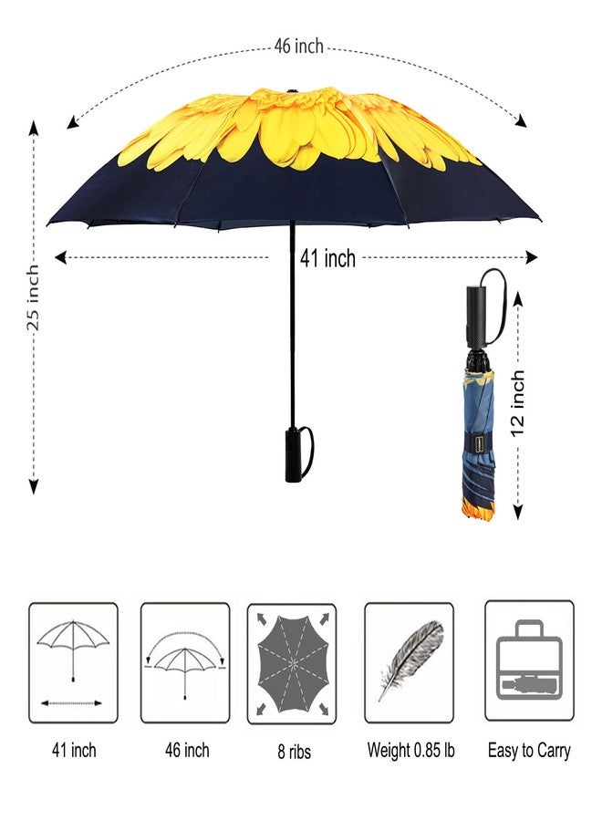 LANBRELLA Compact Reverse Folding Umbrella Auto Windproof Travel Umbrella, T2.9-Sunflower, 46 INCH, Compact - Image 5