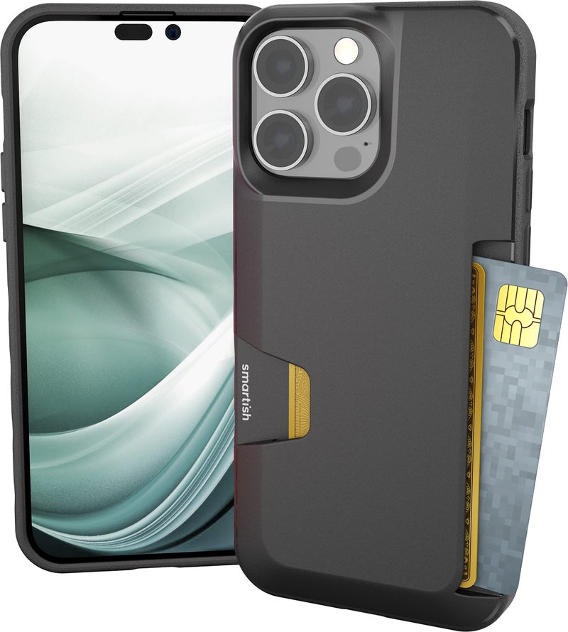 SmartishÂ® iPhone 14 Pro Max Wallet Case - Wallet Slayer Vol. 1 [Slim + Protective] Credit Card Holder - Drop Tested Hidden Card Slot Cover Compatible with Apple iPhone 14 Pro Max - Black Tie Affair - Image 1