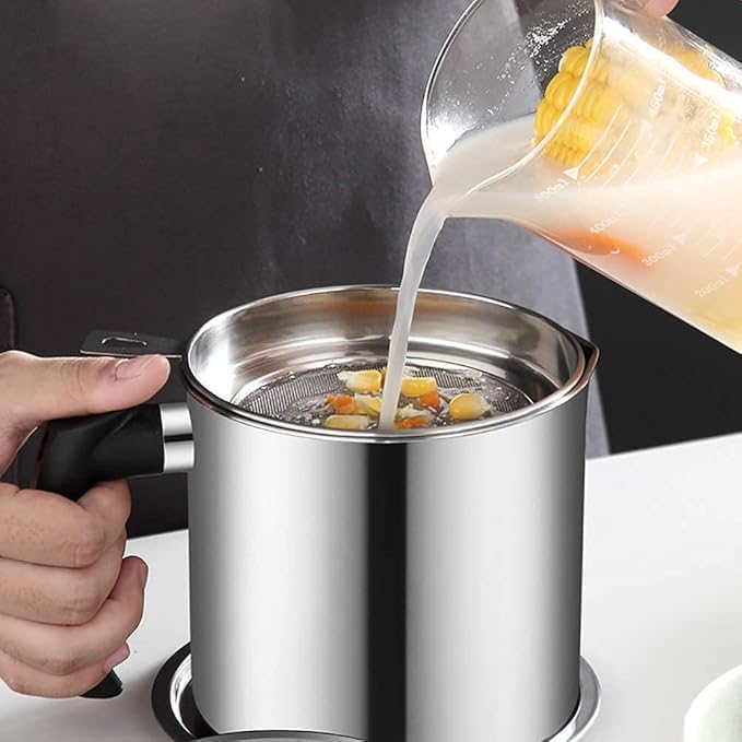VINSU Oil Strainer Pot Grease Can Stainless Steel Cooking Grease ContainerReuse Oil Storage Best Oil Shaver Can Container with Removable Filter AntiScalding Handheld - Image 4