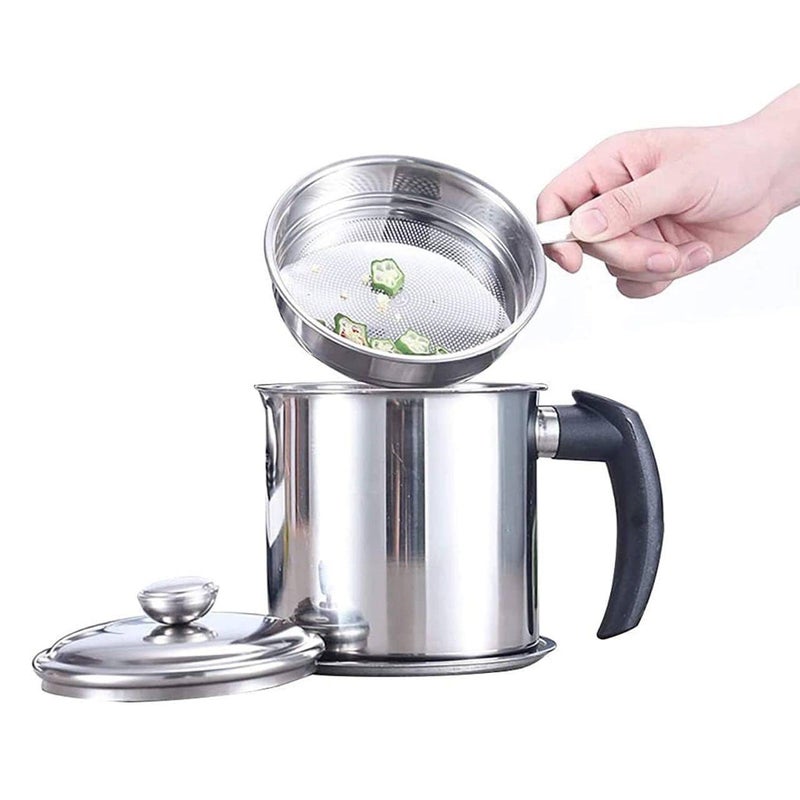 VINSU Oil Strainer Pot Grease Can Stainless Steel Cooking Grease ContainerReuse Oil Storage Best Oil Shaver Can Container with Removable Filter AntiScalding Handheld - Image 1