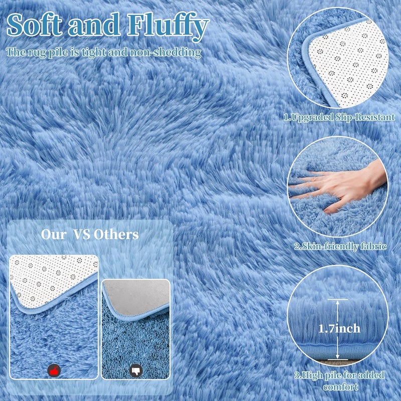 Keeko 3x5 Blue Area Rugs for Bedroom Kids Room, Soft Nursery Bedside Rugs Fluffy Cute Shag Small Throw Rug Indoor Fuzzy Carpet Baby Rug for Teen Girls Boys Nursery Living Room Home Dorm Decor - Image 3