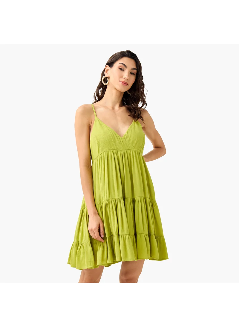 سبلاش فيڤ Shirring Detail Tiered Dress with Strap Sleeves