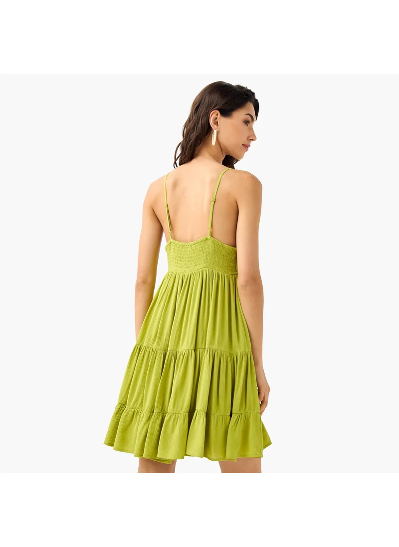 سبلاش فيڤ Shirring Detail Tiered Dress with Strap Sleeves