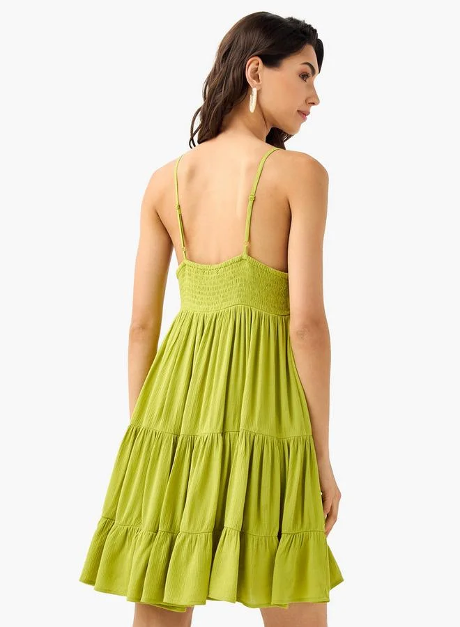Splash FAV Shirring Detail Tiered Dress with Strap Sleeves