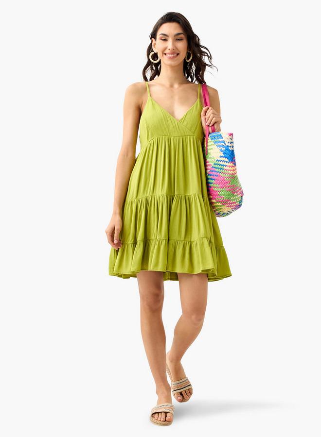 سبلاش فيڤ فستان طبقات بتفاصيل مكشكشة وأكمام بحمالات - Image 3