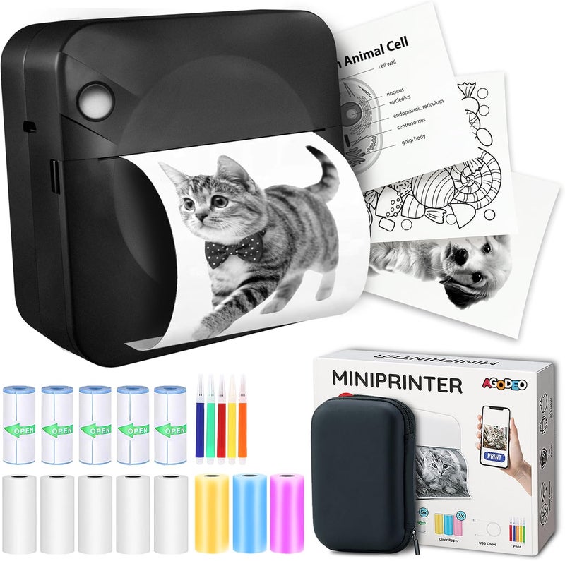 AgoDeo 300 DPI Portable Mini Printer for Phone - Instant PrintPod - Inkless Thermal Sticker Printer, Bluetooth Label Maker, Mini Photo Maker, Pocket Sticker Maker for Study Notes, Incl 1 Protection Case - Image 1
