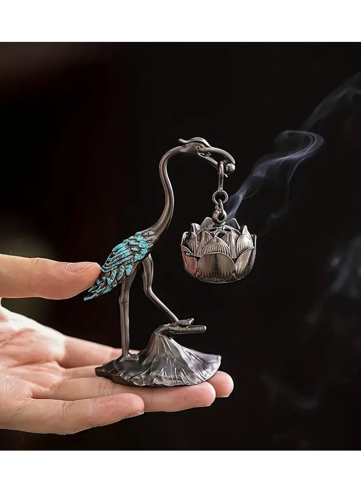 Antique Bronze Incense Burner In The Shape Of A Heron Or A Stork Holding An Incense Burner In The Shape Of A Lotus Flower A Small Incense Burner A Small Creative Masterpiece That Can Be Placed On Bookshelves In The Kitchen Or In The Club It Is Also An Ideal Gift For Many Occasions Such As Holidays Or Successes - Image 1