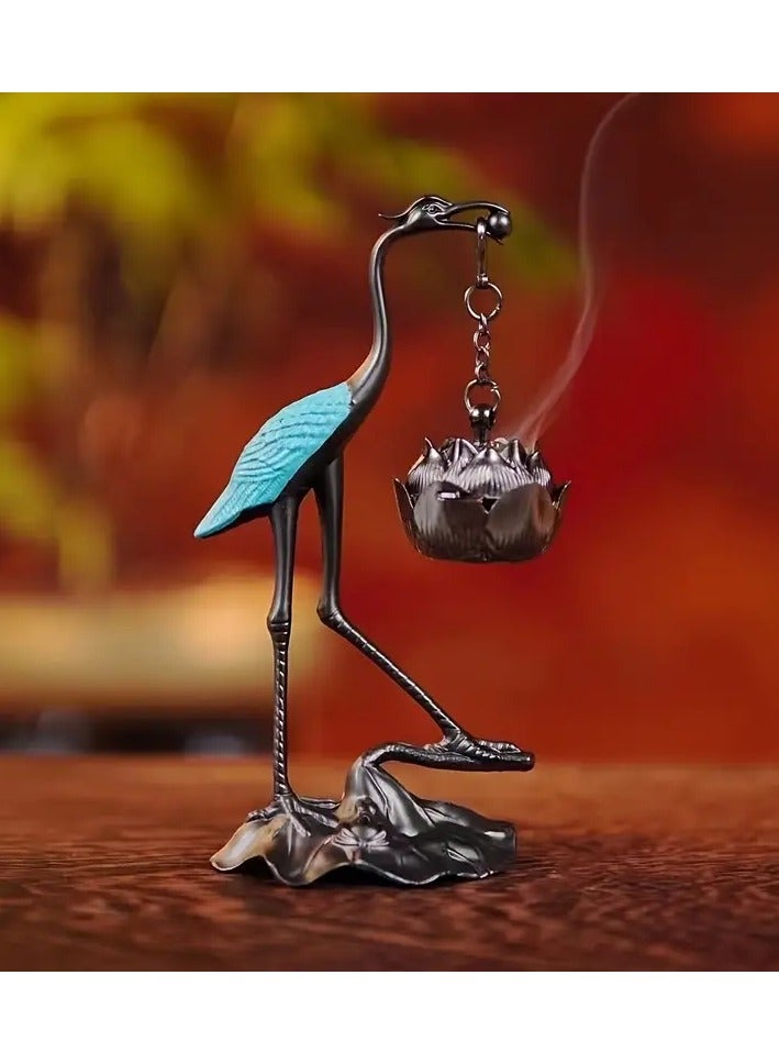 Antique Bronze Incense Burner In The Shape Of A Heron Or A Stork Holding An Incense Burner In The Shape Of A Lotus Flower A Small Incense Burner A Small Creative Masterpiece That Can Be Placed On Bookshelves In The Kitchen Or In The Club It Is Also An Ideal Gift For Many Occasions Such As Holidays Or Successes - Image 5