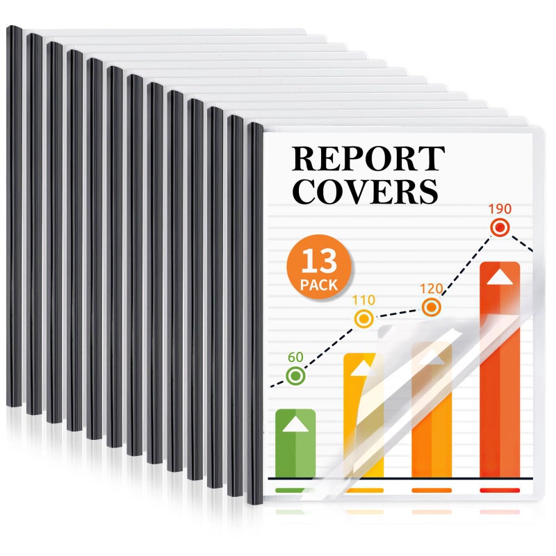 Coidea 13 Pack Report Covers with Sliding Bar, Clear Report Covers for A4 and Letter Size Paper, Presentation Folders Resume Document Covers for School Office, Black - Image 1