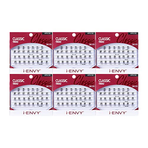iENVY by KISS Trio Lash Classic Medium 30 Lashes Pack of 6 Natural Style 3X Faster Easier Application