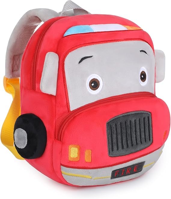 Frantic Kids Soft Animal Cartoon Travelling School Bag Soft Plush Backpacks Boys Girls Baby for 2 to 5 Years Baby/Boys/Girls Nursery(Red Fire Engine) - Image 1