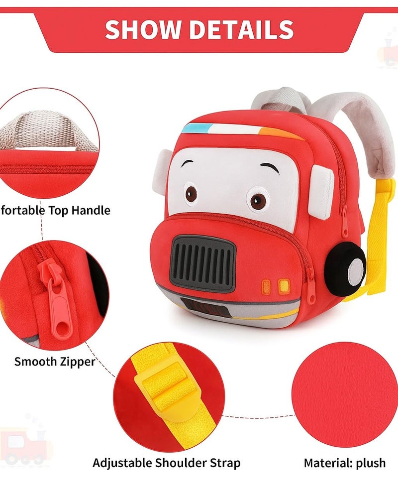 Frantic Kids Soft Animal Cartoon Travelling School Bag Soft Plush Backpacks Boys Girls Baby for 2 to 5 Years Baby/Boys/Girls Nursery(Red Fire Engine) - Image 2