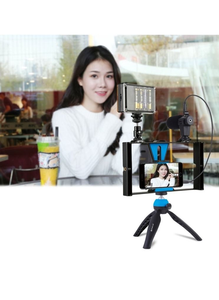 PULUZ - Vlogging Live Broadcast LED Selfie Light, Smartphone Video Rig Kits with Cold Shoe Tripod Head for iPhone and Android  Smartphones (3pcs) Blue - Image 1