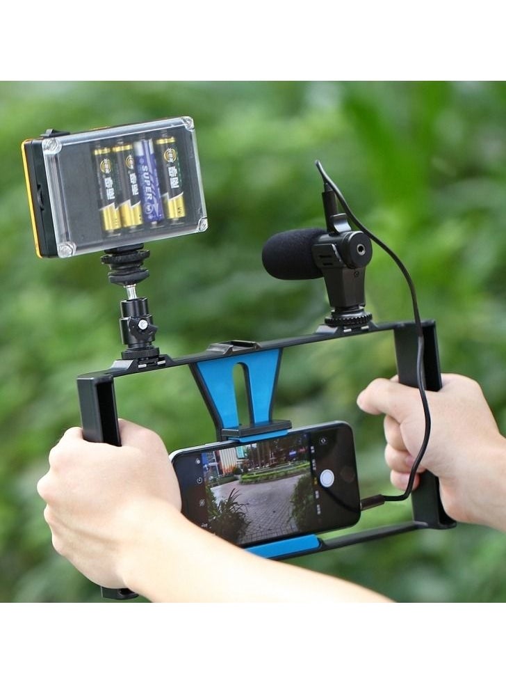 PULUZ - Vlogging Live Broadcast LED Selfie Light, Smartphone Video Rig Kits with Cold Shoe Tripod Head for iPhone and Android  Smartphones (3pcs) Blue - Image 1
