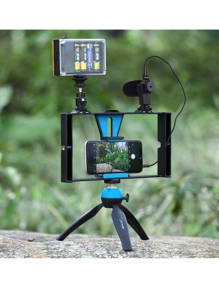PULUZ - Vlogging Live Broadcast LED Selfie Light, Smartphone Video Rig Kits with Cold Shoe Tripod Head for iPhone and Android  Smartphones (3pcs) Blue - Image 1