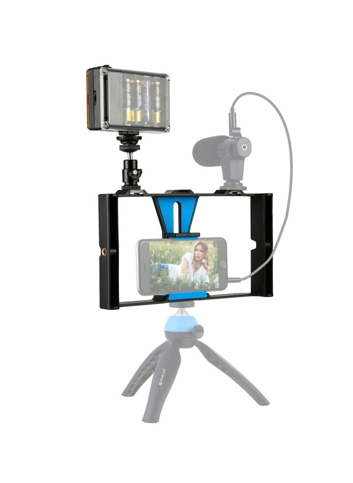 PULUZ - Vlogging Live Broadcast LED Selfie Light, Smartphone Video Rig Kits with Cold Shoe Tripod Head for iPhone and Android  Smartphones (3pcs) Blue - Image 1