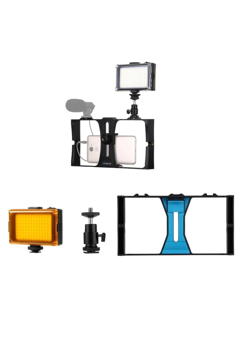 PULUZ - Vlogging Live Broadcast LED Selfie Light, Smartphone Video Rig Kits with Cold Shoe Tripod Head for iPhone and Android  Smartphones (3pcs) Blue - Image 1