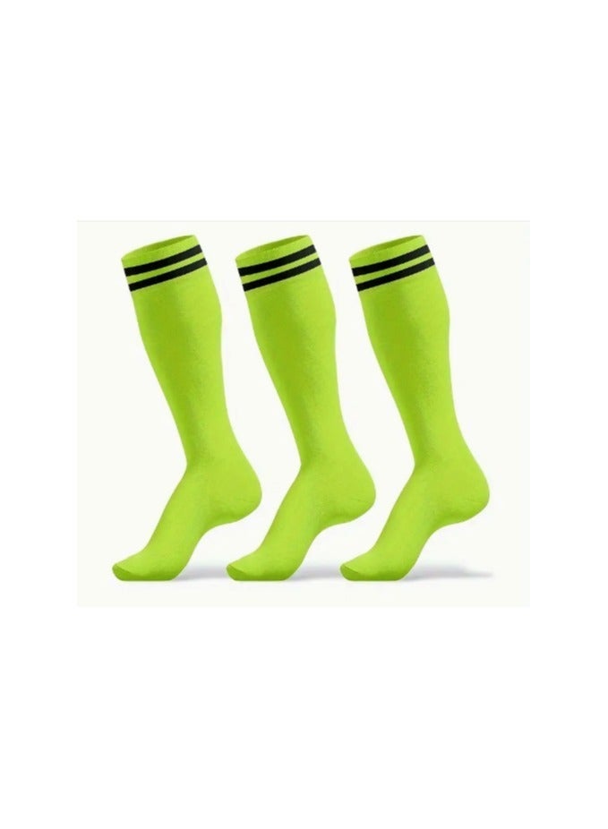 3 Pairs of Knee-High Soccer Compression Socks – Mix of Red, Green, and Yellow - Image 2