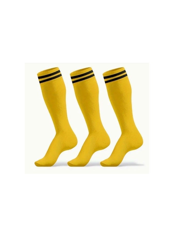 3 Pairs of Knee-High Soccer Compression Socks – Mix of Red, Green, and Yellow - Image 3