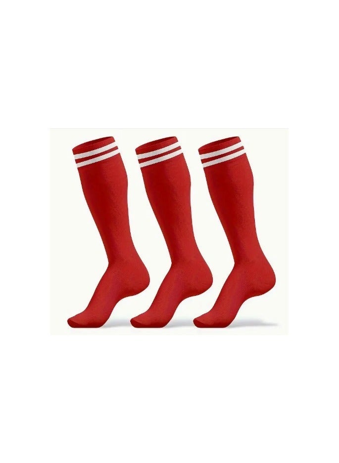3 Pairs of Knee-High Soccer Compression Socks – Mix of Red, Green, and Yellow - Image 4