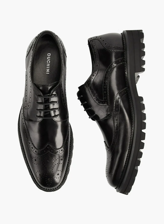 دوتشيني Men's Textured Lace-Up Derby Shoes
