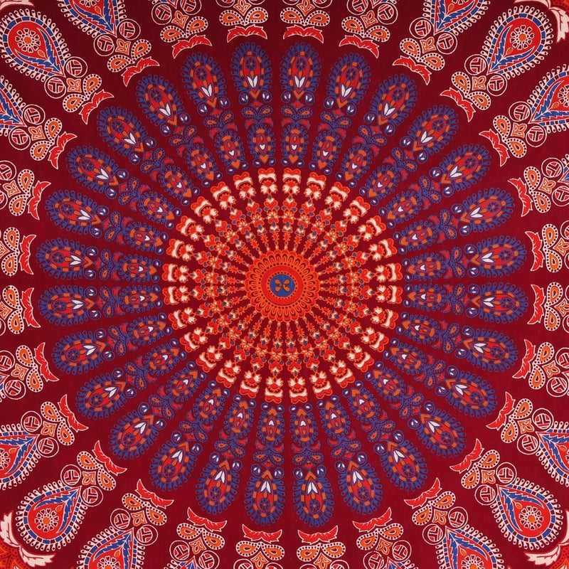 Bless International Indian hippie Bohemian Psychedelic Peacock Mandala Wall hanging Bedding Tapestry (Blue Red, King (88x104Inches)(225x265Cms)) - Image 4