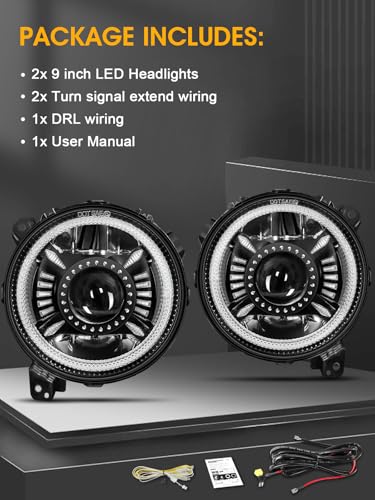 UNI-SHINE 2 Pack 9 Inch LED Headlights Compatible with Jeep Wrangler JL/JLU 2018-2026, Gladiator JT 2019-2026 DRL and Turn Signal, High/Low Beam Halo Lights DOT Approved - Image 2