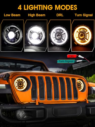 UNI-SHINE 2 Pack 9 Inch LED Headlights Compatible with Jeep Wrangler JL/JLU 2018-2026, Gladiator JT 2019-2026 DRL and Turn Signal, High/Low Beam Halo Lights DOT Approved - Image 4