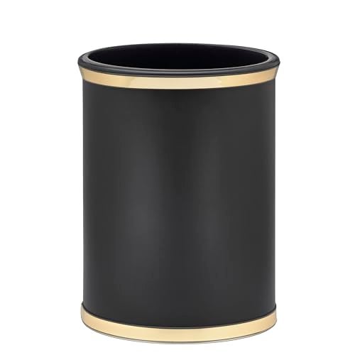 Kraftware Sophisticates Oval Wastebasket with Plastic Liner, Adding Classic Style to The Bathroom and All Other Rooms in The Home or Office, 13 Quart Capacity, Black with Gold Trim - Image 1