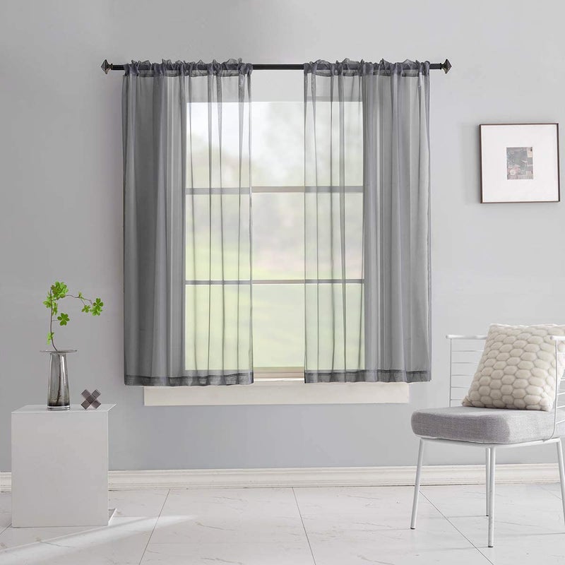 TOAVA DECO Gray Sheer Voile Curtains 72 Inches Long Translucent Solid Color 2 Panels Rod Pocket Grey Sheer Drapes 72 Inch Length for Bedroom Living Room 2 Panels 52x72 - Image 5