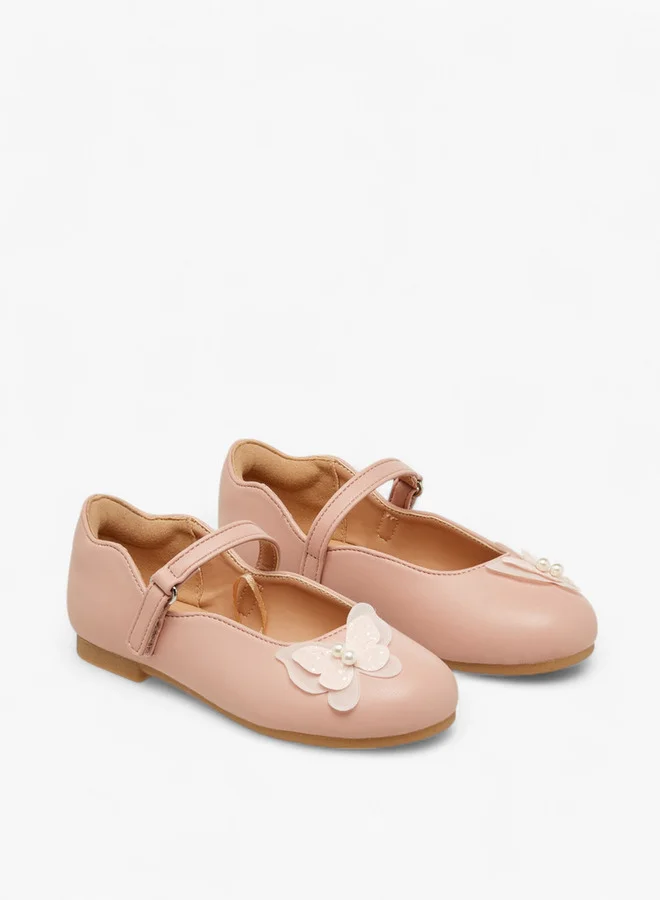 JUNIORS Butterfly Accent Ballerina Shoes with Hook and Loop Closure