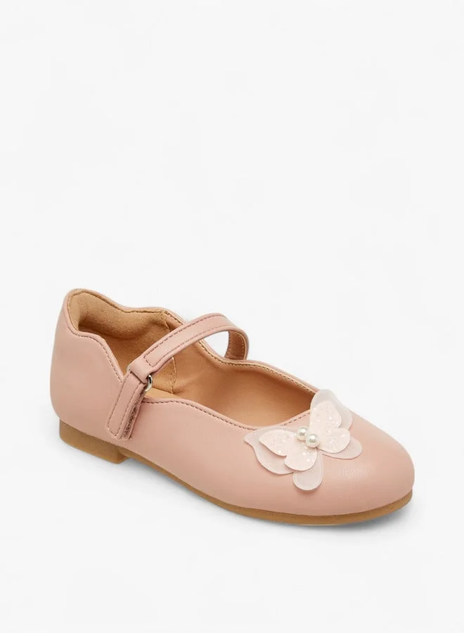 JUNIORS Butterfly Accent Ballerina Shoes with Hook and Loop Closure