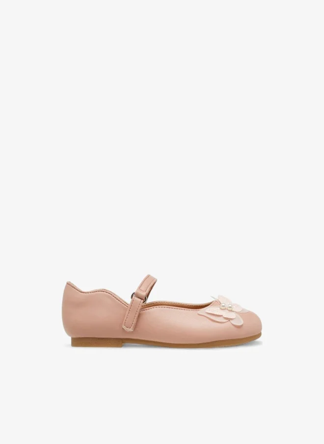 Juniors Butterfly Accent Ballerina Shoes with Hook and Loop Closure