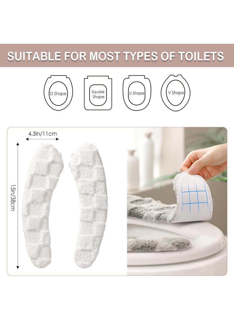 موثوقية التنبؤ غطاء مقعد مرحاض سميك ودافئ من القطيفة، وسادة قابلة للغسل وإعادة الاستخدام مع لاصق TPR ونمط مربّع للراحة والعزل (أبيض ورمادي) - Image 2