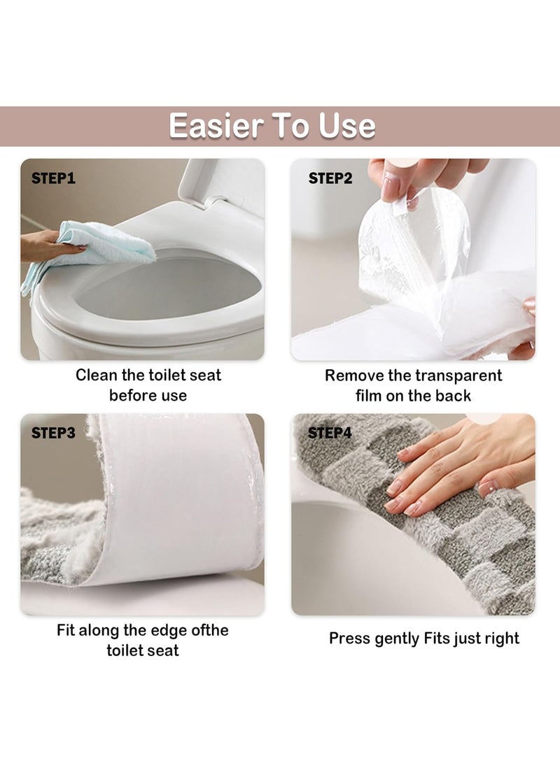 موثوقية التنبؤ غطاء مقعد مرحاض سميك ودافئ من القطيفة، وسادة قابلة للغسل وإعادة الاستخدام مع لاصق TPR ونمط مربّع للراحة والعزل (أبيض ورمادي) - Image 5