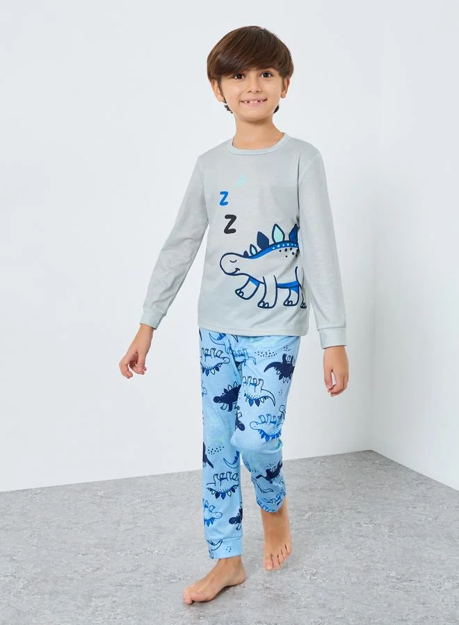 ستايلي طقم تيشيرت مطبوع بأكمام طويلة مع بنطال