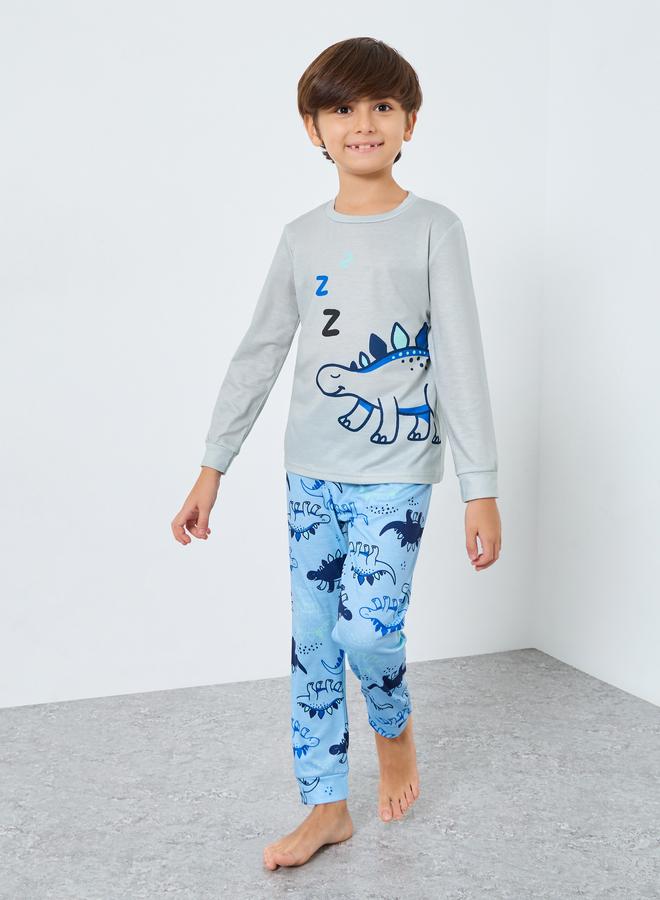 ستايلي طقم تيشيرت مطبوع بأكمام طويلة مع بنطال - Image 1