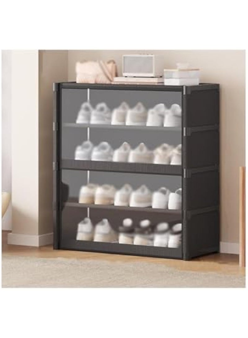 Arabest Flip-Drawers Shoe Rack Shoe Storage Cabinet Flip Down Shoe Storage Modern Shoe Cabinet Hallway Cupboard Storage Organiser Footwear Stand Rack Standing Shoe Organizer For Hallway(Black,71*64cm - Image 1