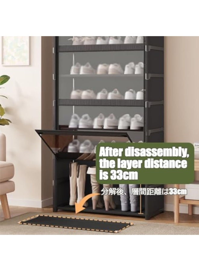 Arabest Flip-Drawers Shoe Rack Shoe Storage Cabinet Flip Down Shoe Storage Modern Shoe Cabinet Hallway Cupboard Storage Organiser Footwear Stand Rack Standing Shoe Organizer For Hallway(Black,71*64cm - Image 3