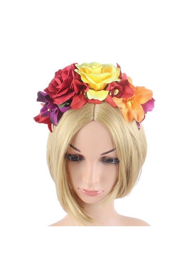 كويبي عصابة رأس من QUUPY على شكل تاج زهور مكسيكي، عصابة رأس لعيد الهالوين، تاج زهور وردية، إكسسوارات شعر زهرية لحفلات الكرنفال والعطلات على الشاطئ والعروض المسرحية - Image 4