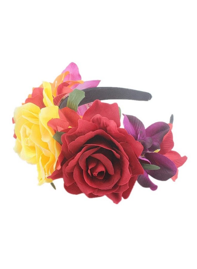 كويبي عصابة رأس من QUUPY على شكل تاج زهور مكسيكي، عصابة رأس لعيد الهالوين، تاج زهور وردية، إكسسوارات شعر زهرية لحفلات الكرنفال والعطلات على الشاطئ والعروض المسرحية - Image 2