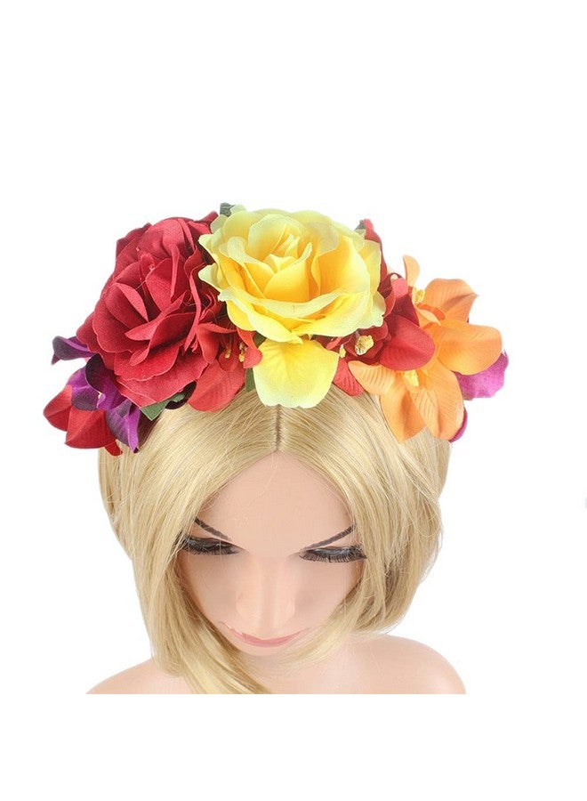 كويبي عصابة رأس من QUUPY على شكل تاج زهور مكسيكي، عصابة رأس لعيد الهالوين، تاج زهور وردية، إكسسوارات شعر زهرية لحفلات الكرنفال والعطلات على الشاطئ والعروض المسرحية - Image 5