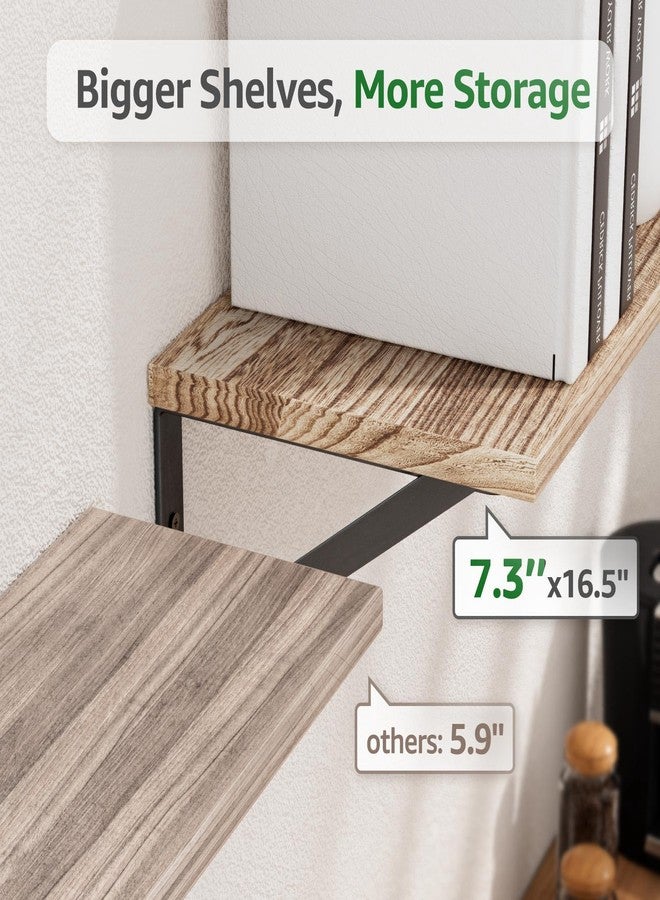 COCOYA Wall Shelves 7.3" Deep Set of 3, Solid Paulownia Wood Wider Longer Sturdy Easy to Install Wall Mounted Bookshelves Floating Shelves Bedroom Bathroom Storage Home Office Laundry Room Organizer - Image 2