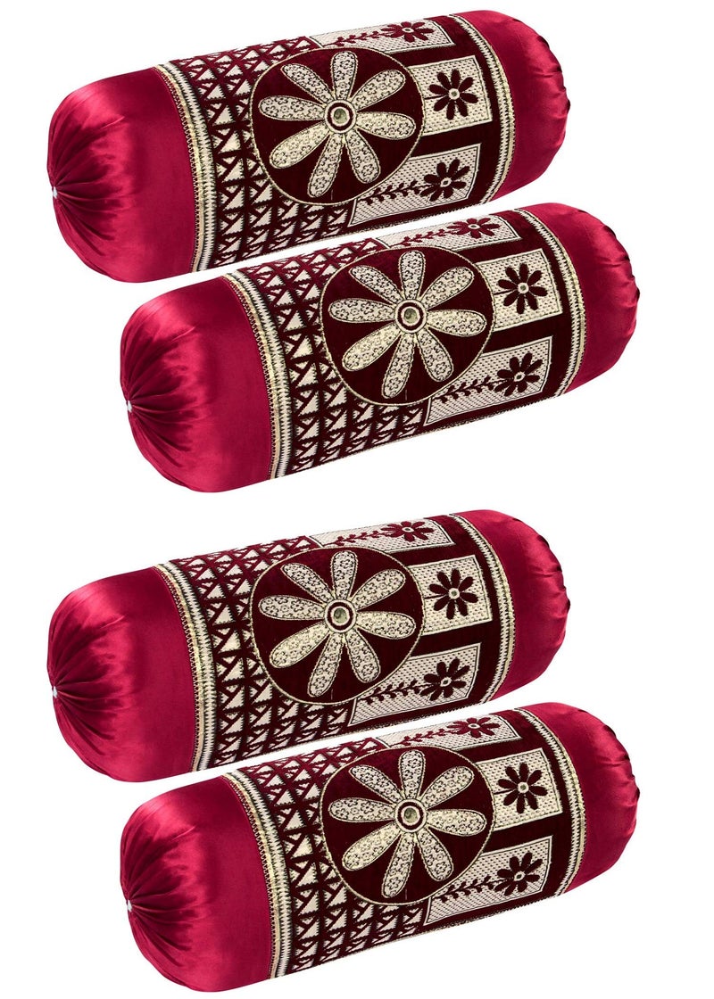 HSR Collection Chenille Velvet Luxury Round Bolsters Covers (32 x 16, Maroon) - Set of 4 - Image 4