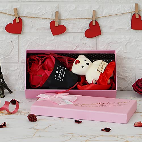 Webelkart Rose with Gift Box and Teddy Beer- 7 in, Valentines Gift for Girlfriend and Boyfriend (Pink Box with Teddy) - Image 1