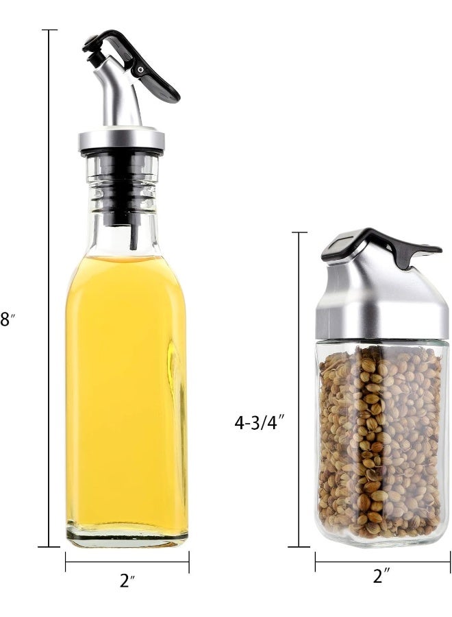 Jucoan 5 Pieces Oil Vinegar Dispenser Salt Pepper Shaker Set With Holder, 2 Pieces Glass Salt And Pepper Shakers+ 2 Pieces Olive Oil Vinegar Cruets +1 Storage Stand For Home Kitchen Restaurant Tabletop  - Image 5
