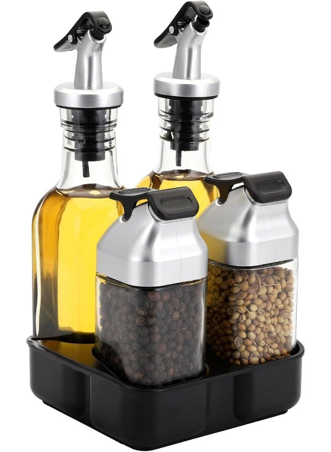 Jucoan 5 Pieces Oil Vinegar Dispenser Salt Pepper Shaker Set With Holder, 2 Pieces Glass Salt And Pepper Shakers+ 2 Pieces Olive Oil Vinegar Cruets +1 Storage Stand For Home Kitchen Restaurant Tabletop  - Image 3