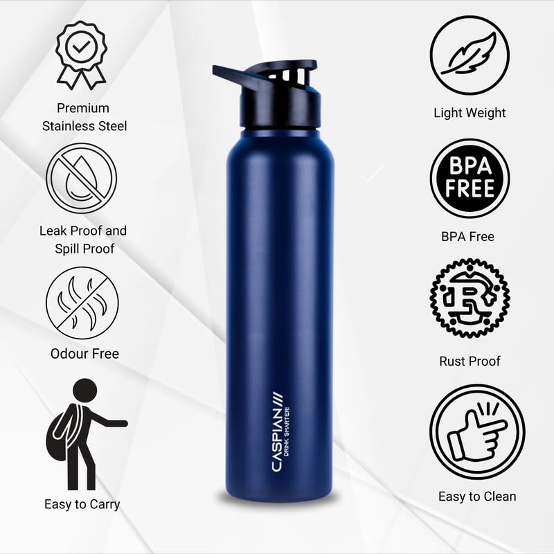 CASPIAN /// HIke ISI Certified Stainless Steel Water Bottle 1 ltr. (Blue, 1 Litre) | Leak Proof Sipper for Fridge Home Office Travel School Kids Boys Girls Adults Sports Gym Yoga Gift | BPA Free - Image 3