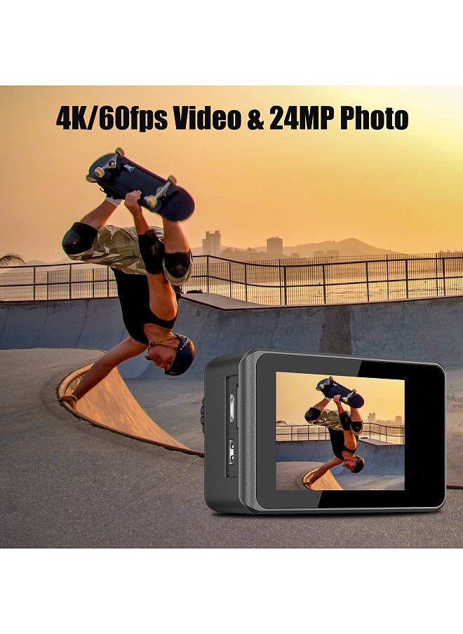Generic 4K 24MP Dual Screen Sport Camera DV Camcorder 2.0 Inch Screen 170° Wide Angle EIS 40m Waterproof WiFi with Macro Lens Remote Control for Outdoor Sports  - Image 5